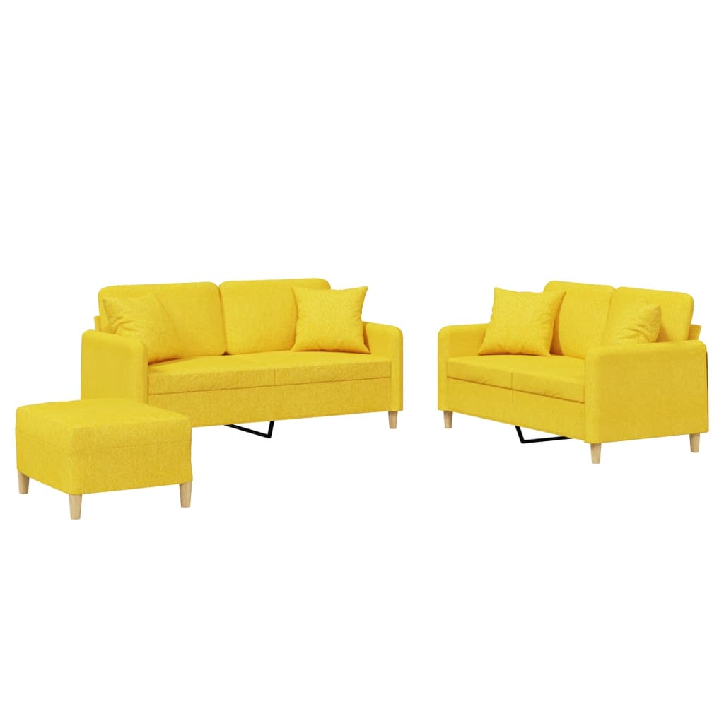 3-dijelni set sofa s jastucima svjetložuti od tkanine