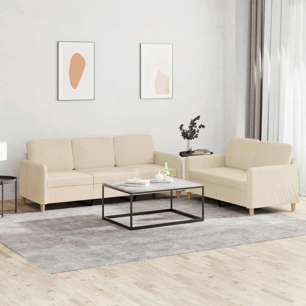 2-dijelni set sofa s jastucima krem od tkanine