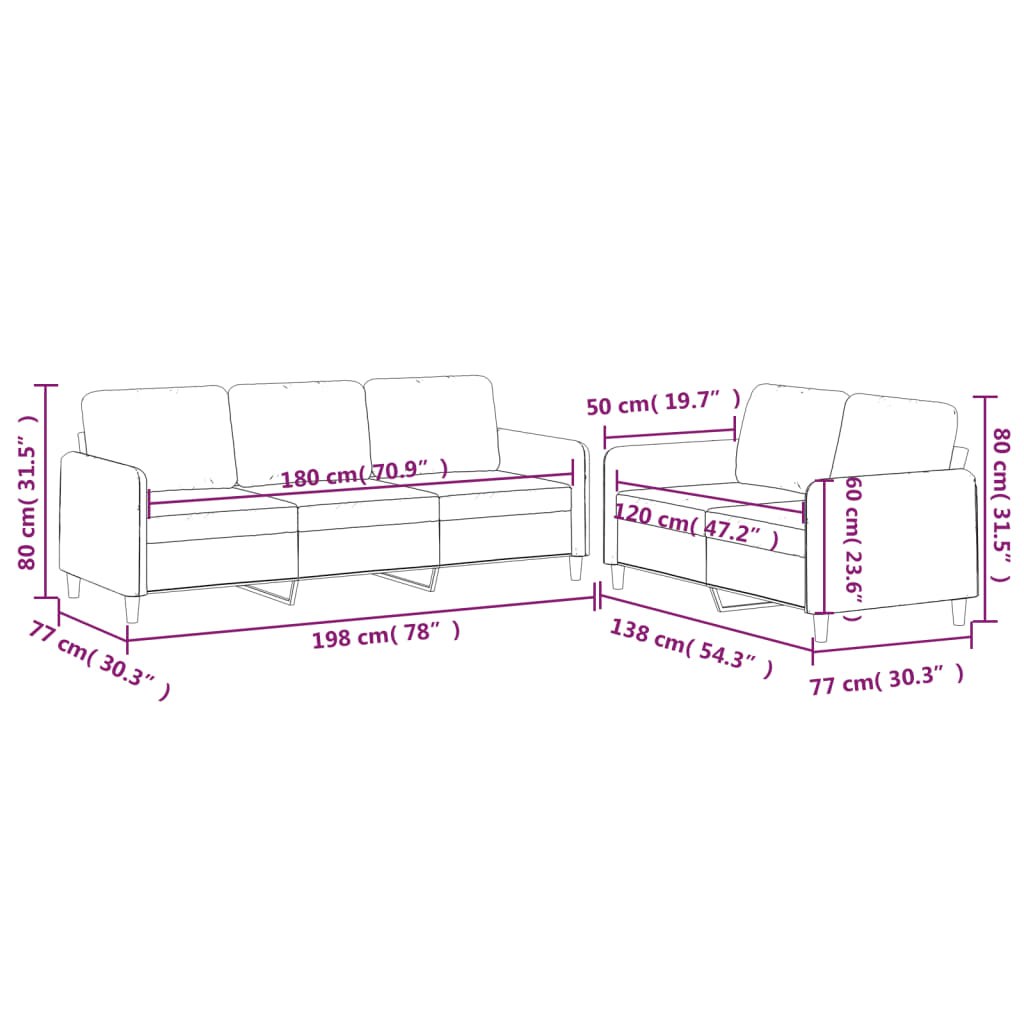 2-dijelni set sofa s jastucima smeđi od tkanine
