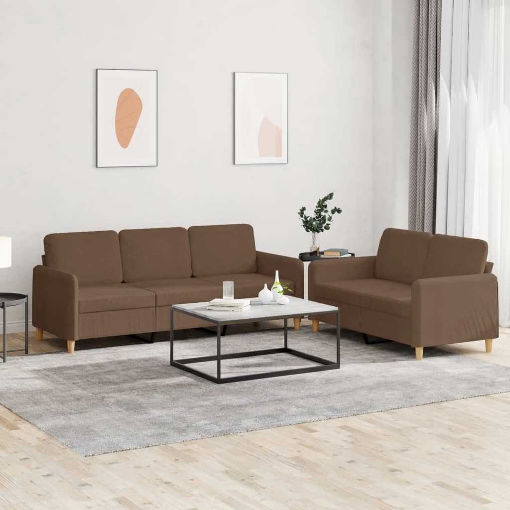 2-dijelni set sofa s jastucima smeđi od tkanine