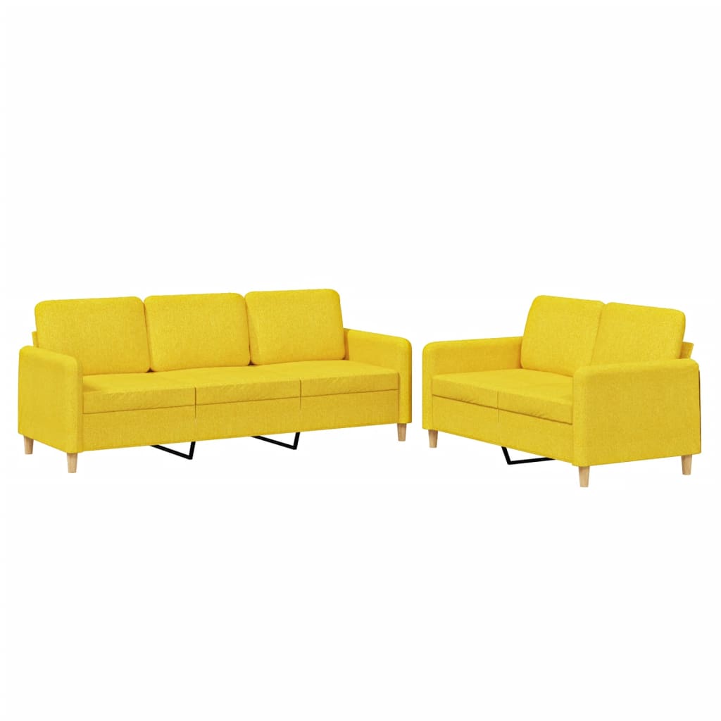 2-dijelni set sofa s jastucima svjetložuti od tkanine