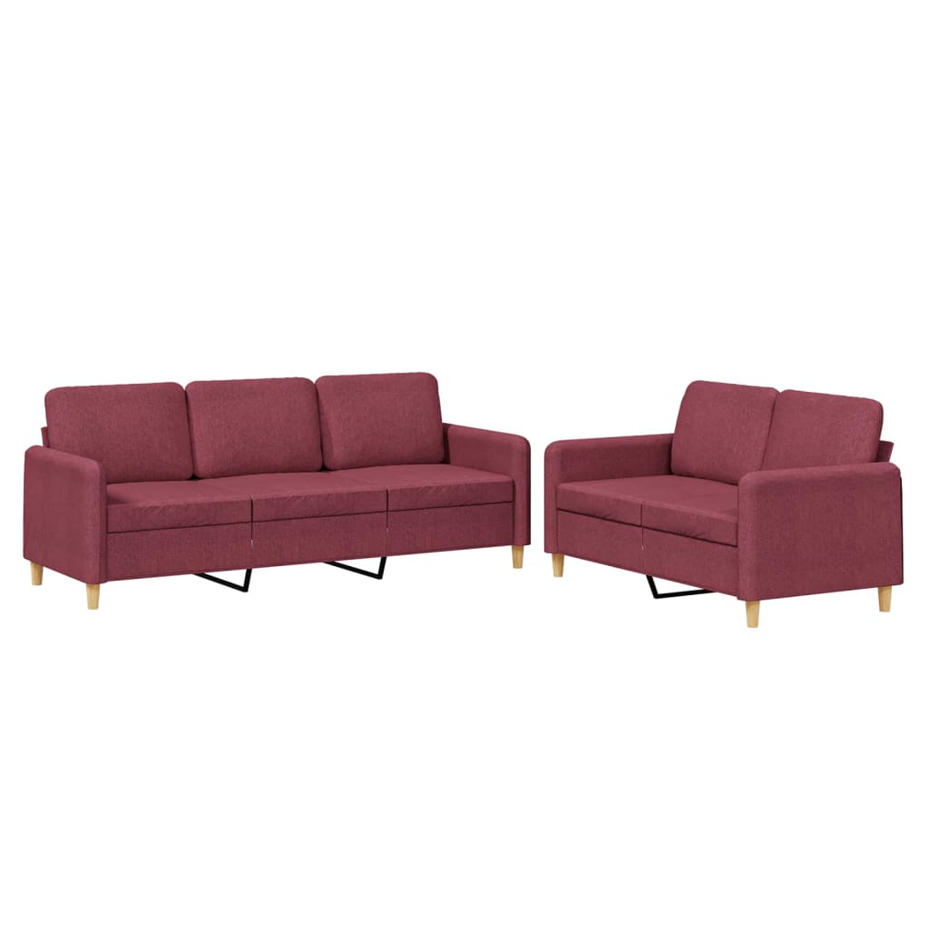 2-dijelni set sofa s jastucima crvena boja vina od tkanine