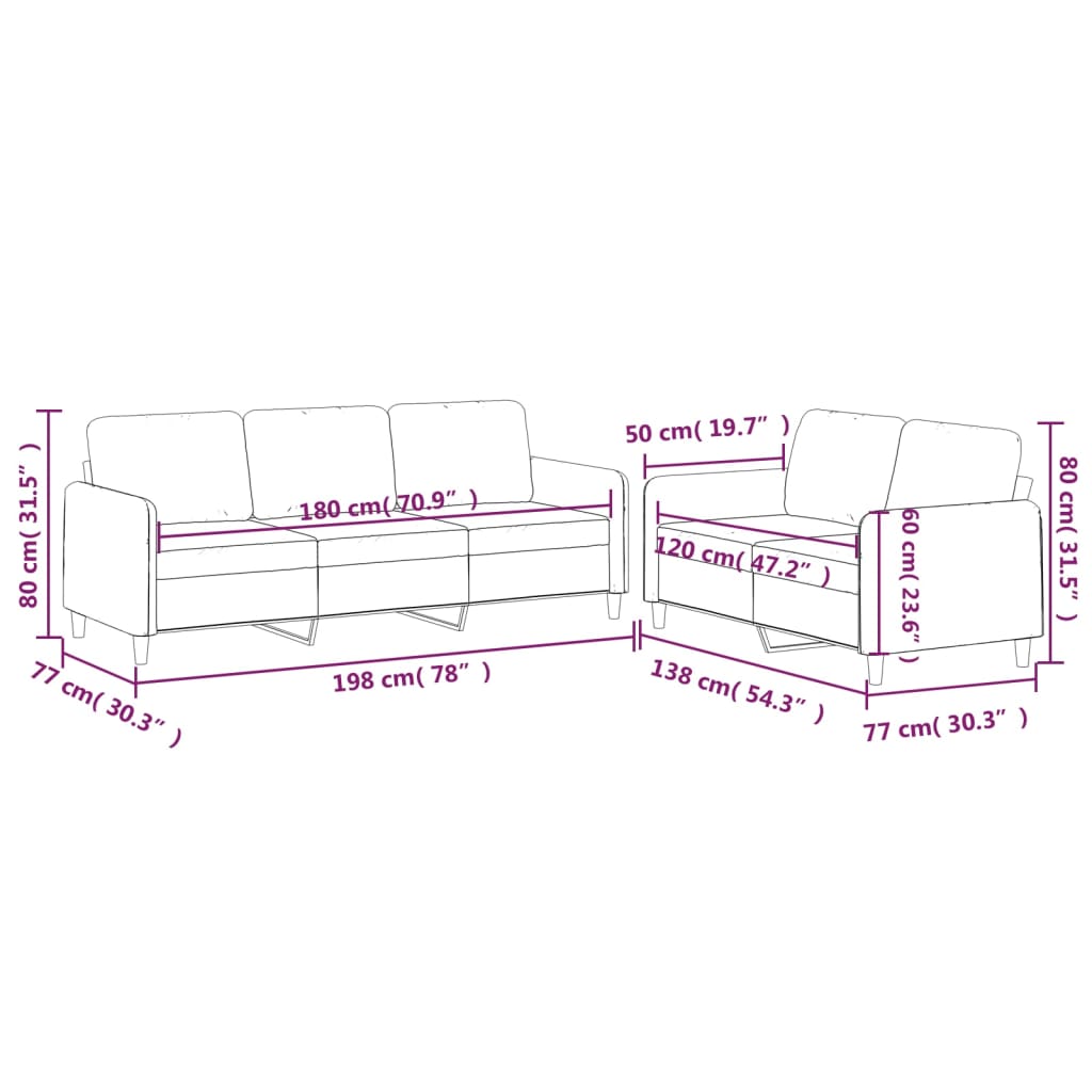 2-dijelni set sofa s jastucima crvena boja vina od tkanine