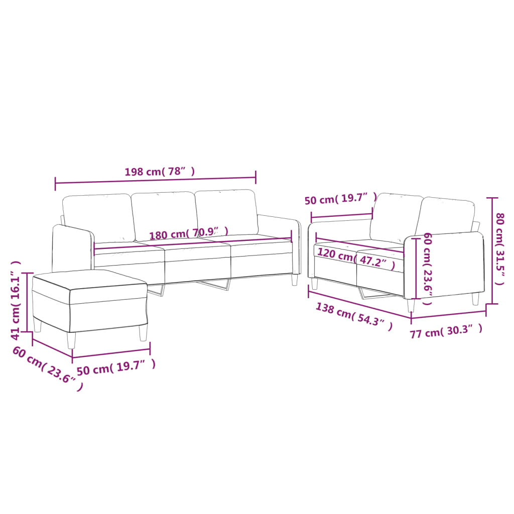 3-dijelni set sofa s jastucima tamnosivi od tkanine