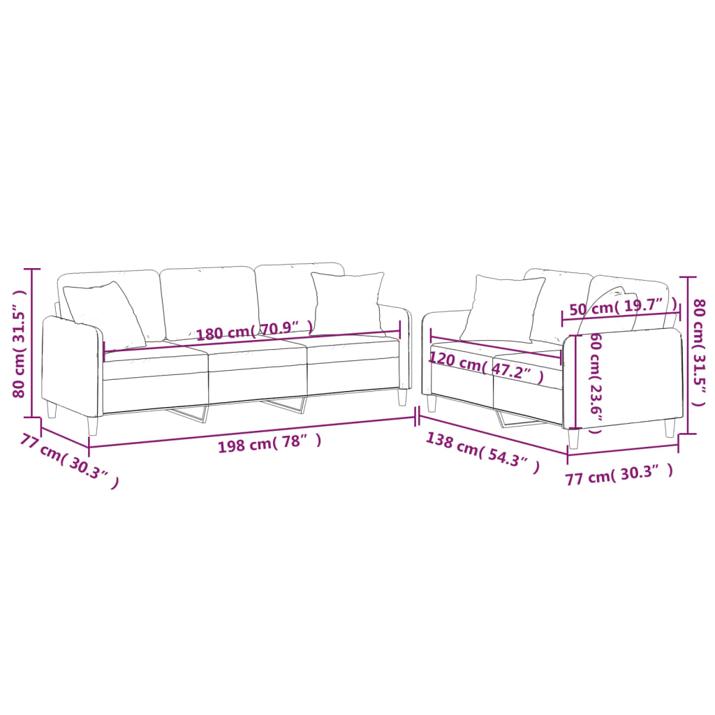 2-dijelni set sofa s jastucima tamnosivi od tkanine