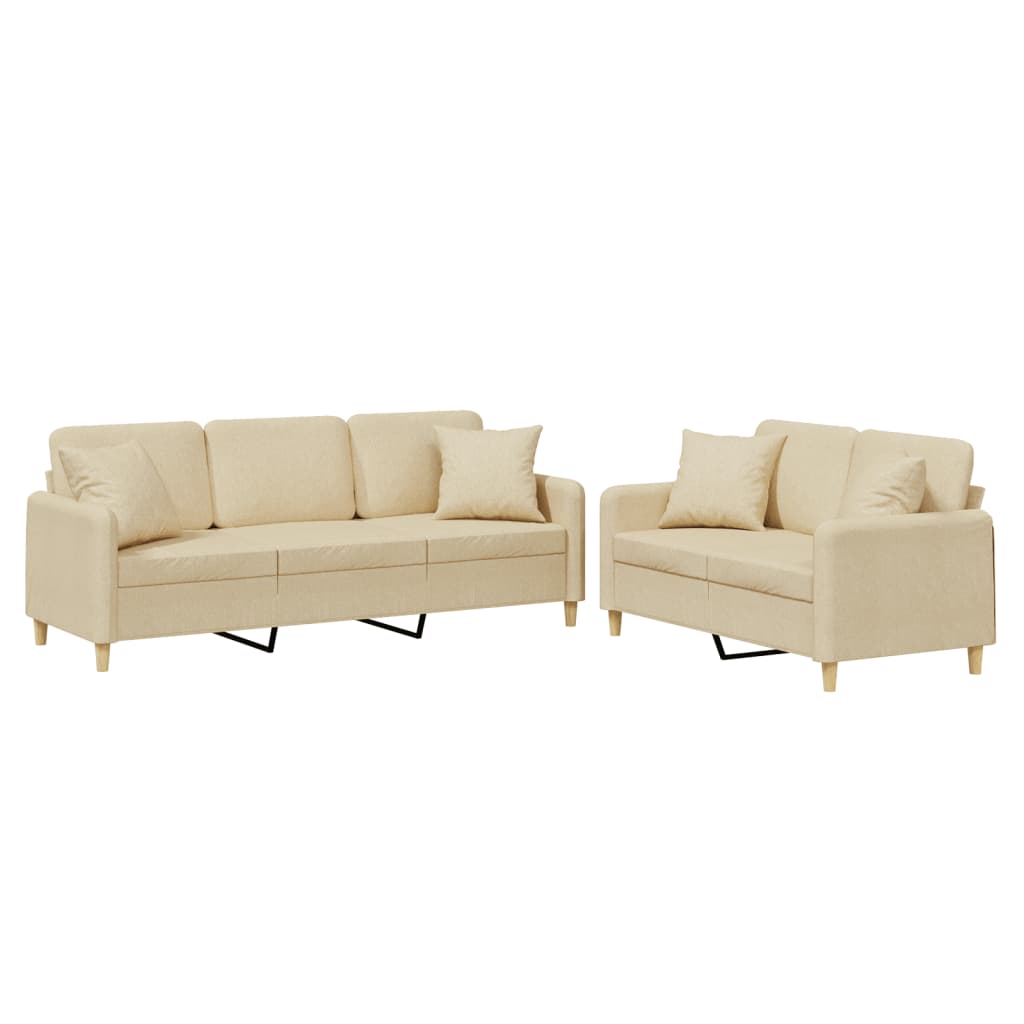 2-dijelni set sofa s jastucima krem od tkanine