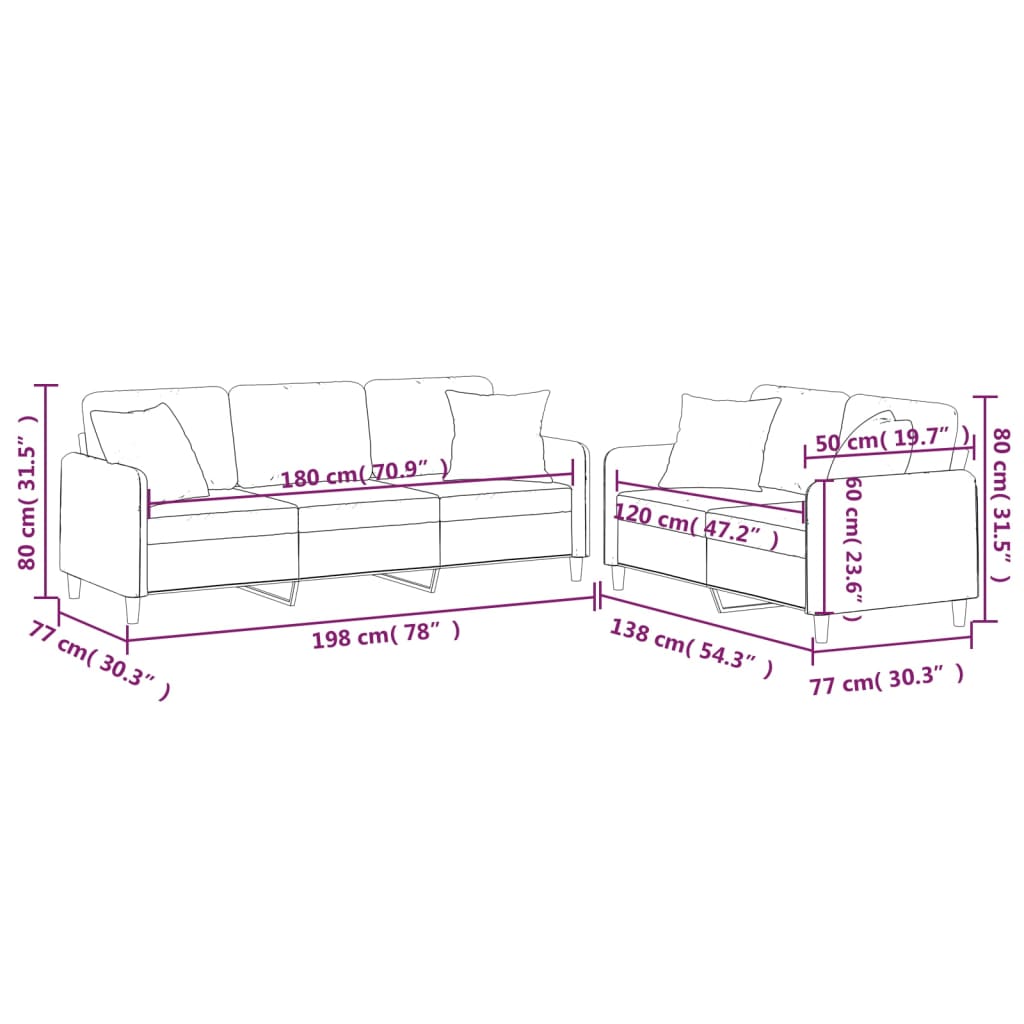 2-dijelni set sofa s jastucima smeđi od tkanine