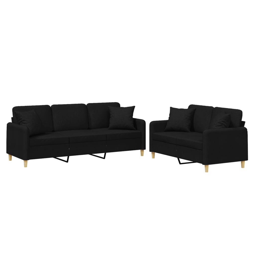 2-dijelni set sofa s jastucima crni od tkanine