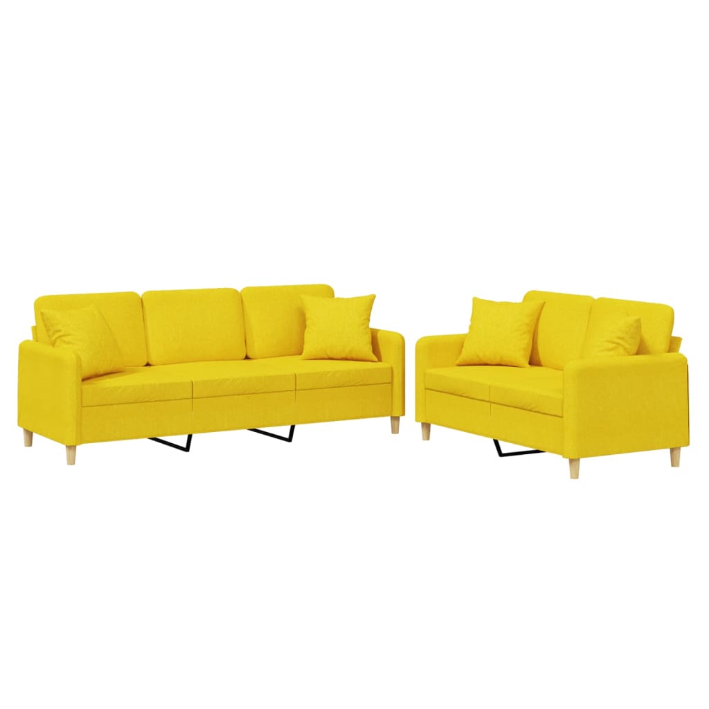 2-dijelni set sofa s jastucima svjetložuti od tkanine