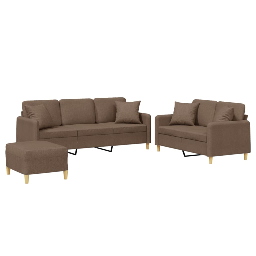3-dijelni set sofa s jastucima smeđi od tkanine