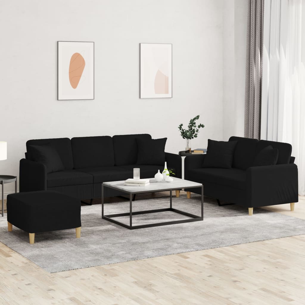 3-dijelni set sofa s jastucima crni od mikrovlakana