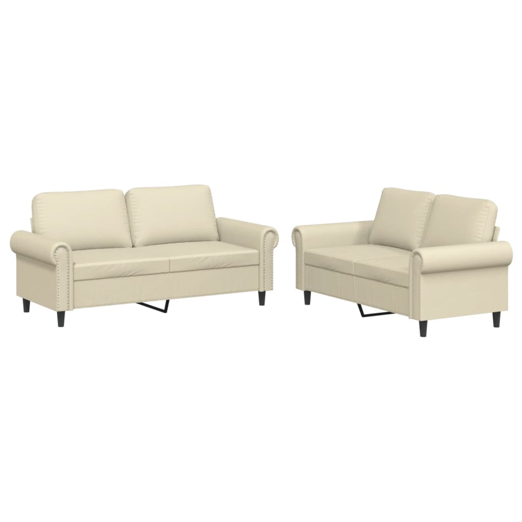 2-dijelni set sofa s jastucima krem od umjetne kože