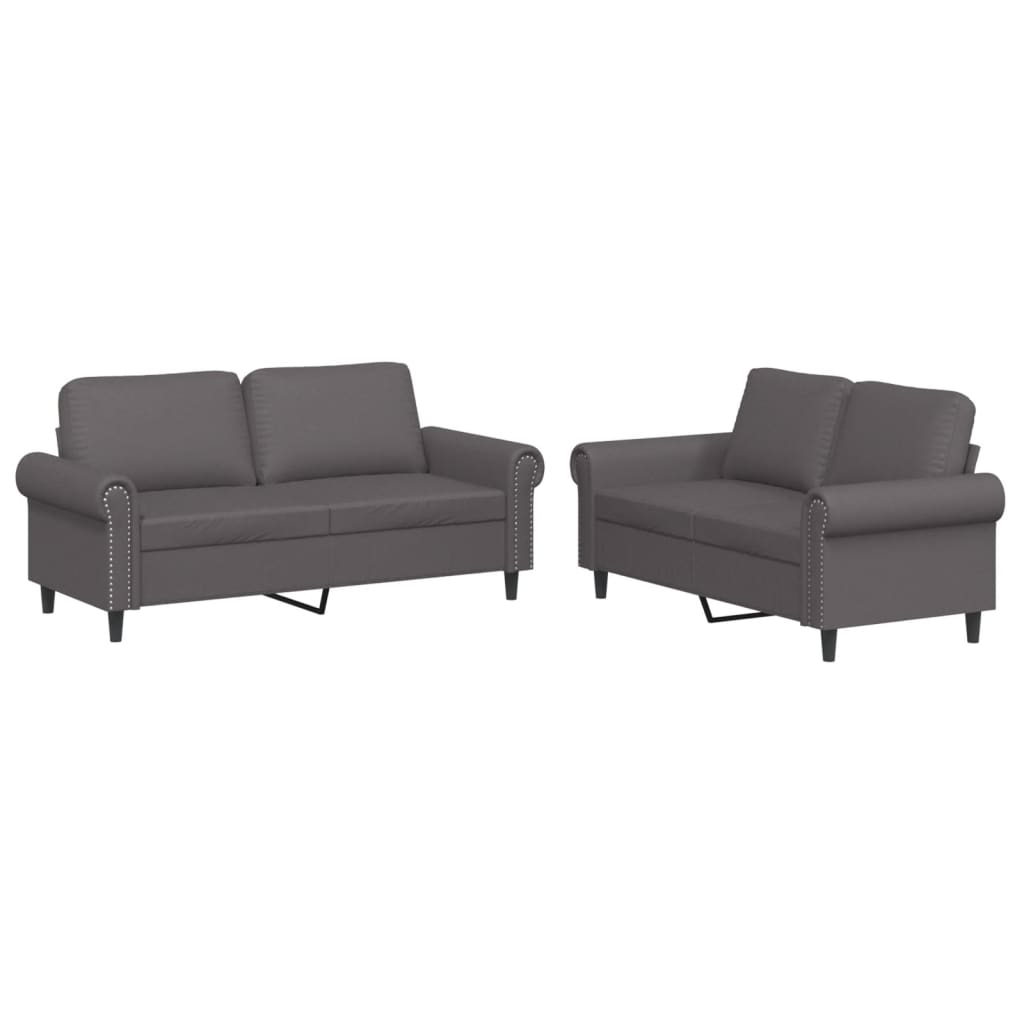 2-dijelni set sofa s jastucima sivi od umjetne kože