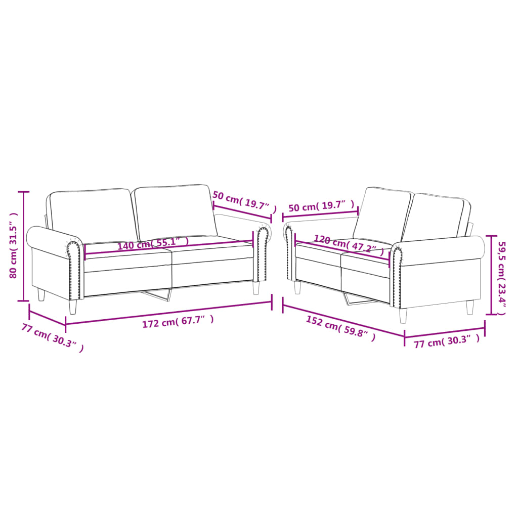 2-dijelni set sofa s jastucima boja vina od umjetne kože