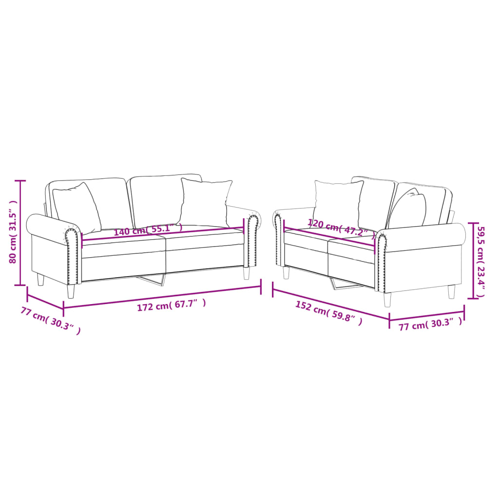 2-dijelni set sofa s jastucima boja cappuccina od umjetne kože