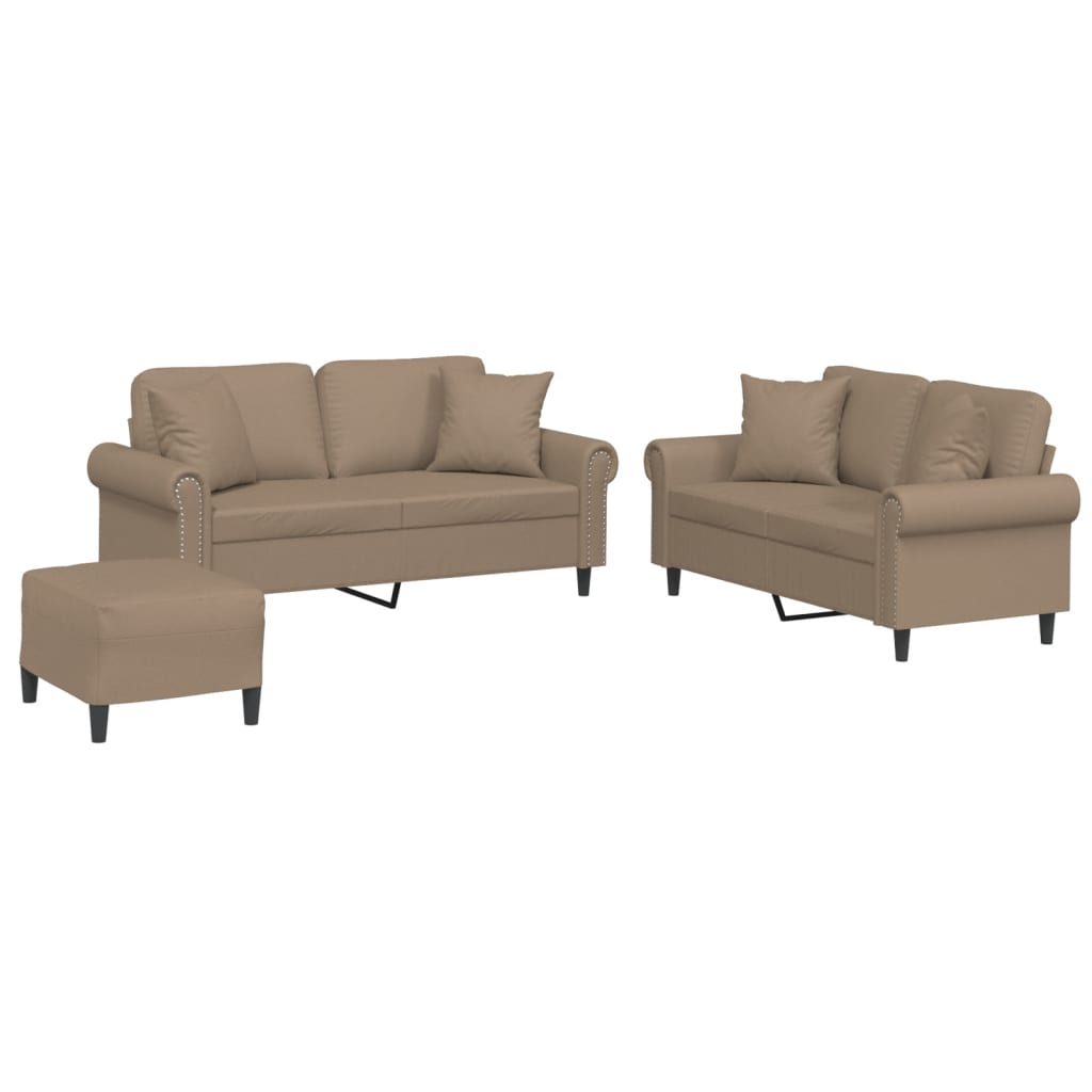 3-dijelni set sofa s jastucima boja cappuccina od umjetne kože