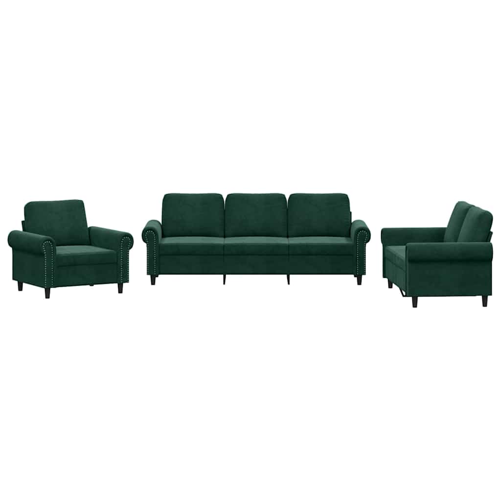 3-dijelni set sofa s jastucima tamnozeleni baršunasti