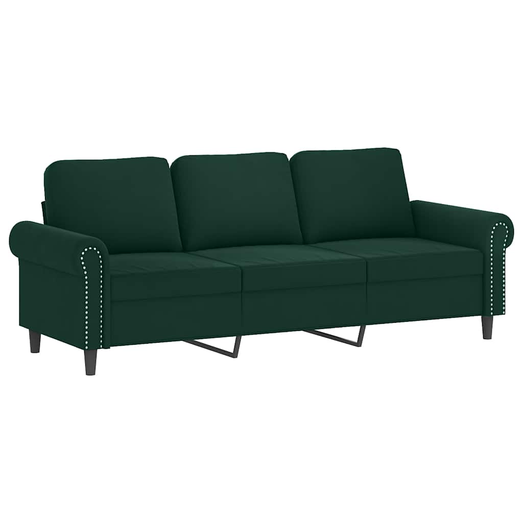 3-dijelni set sofa s jastucima tamnozeleni baršunasti