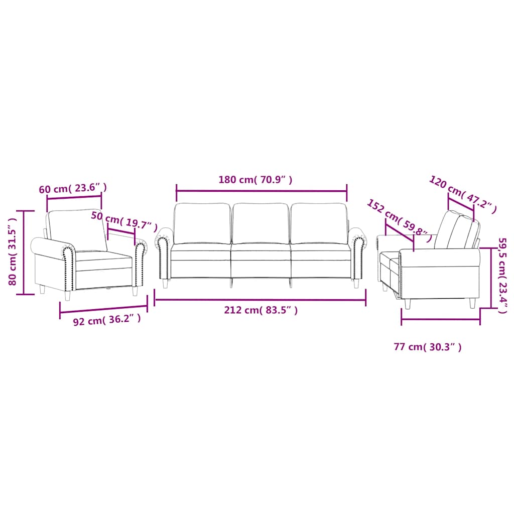 3-dijelni set sofa s jastucima tamnozeleni baršunasti