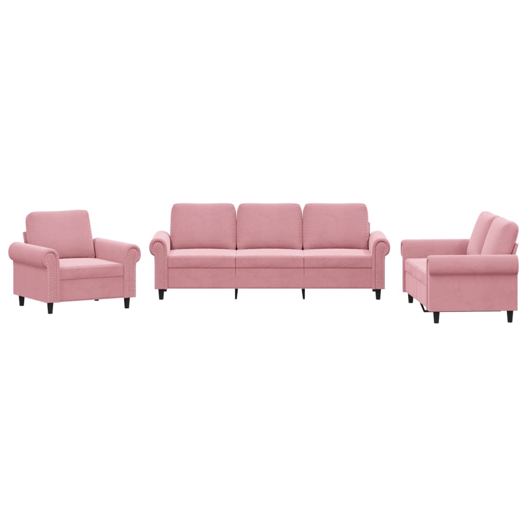 3-dijelni set sofa s jastucima ružičasti baršunasti