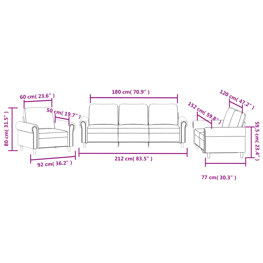 3-dijelni set sofa s jastucima ružičasti baršunasti