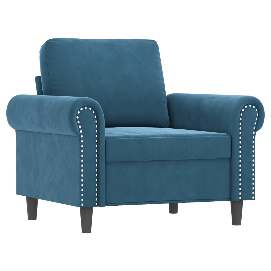 3-dijelni set sofa s jastucima plavi baršunasti
