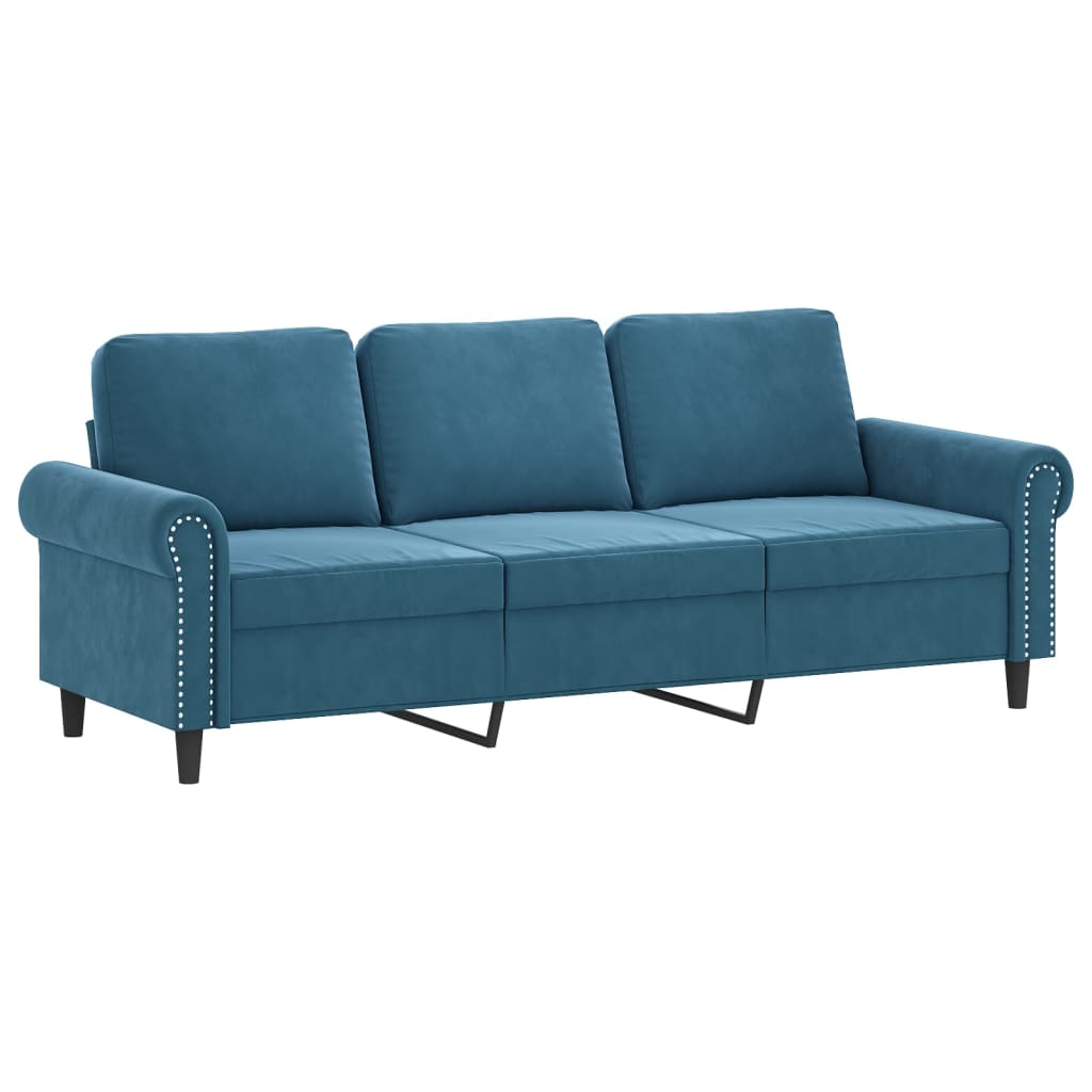 3-dijelni set sofa s jastucima plavi baršunasti