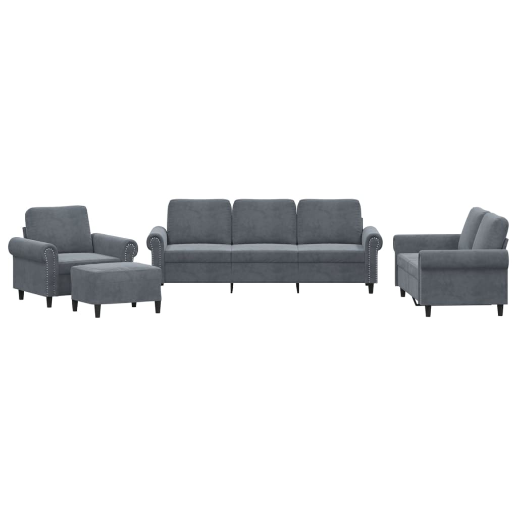 4-dijelni set sofa s jastucima tamnosivi baršunasti