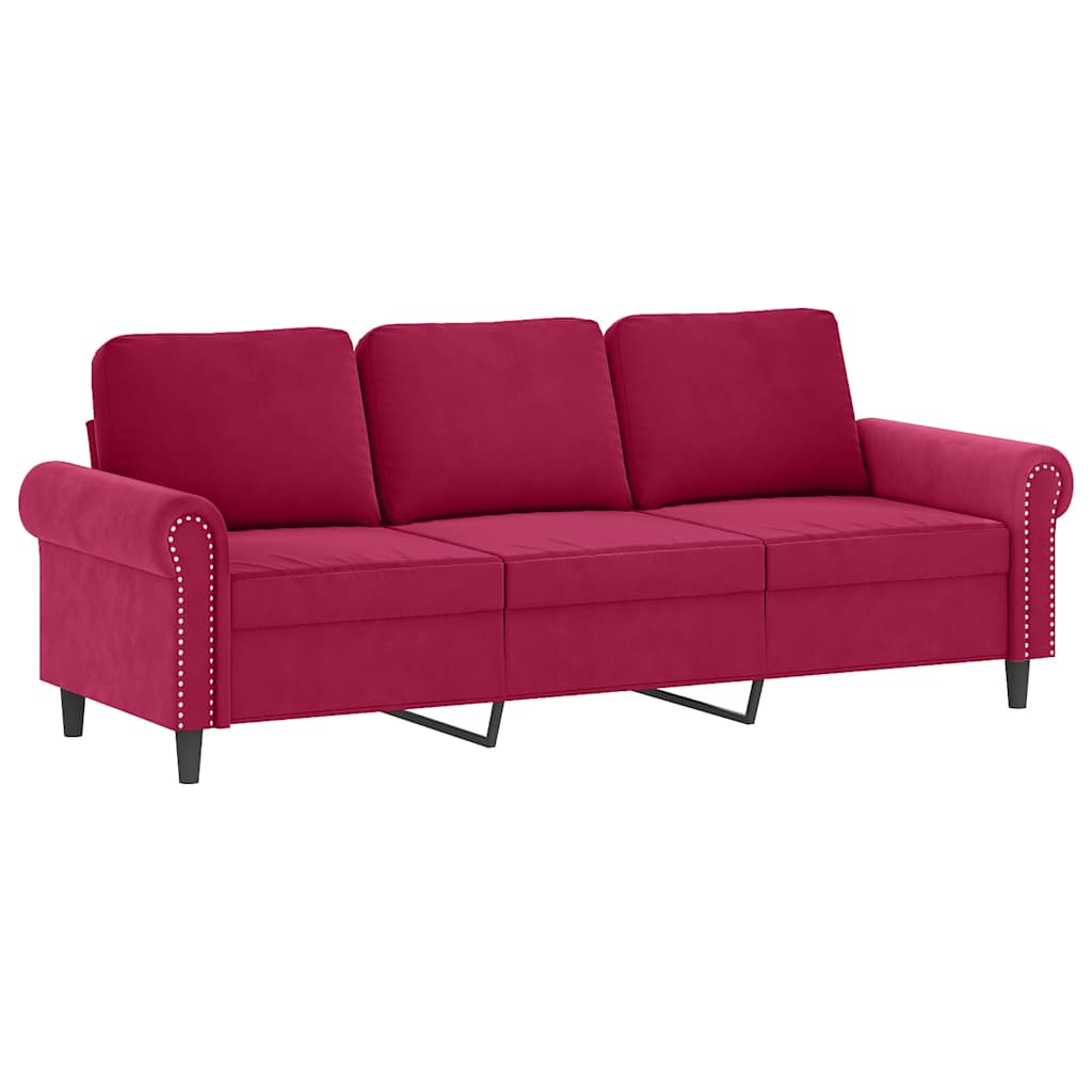 4-dijelni set sofa s jastucima crvena boja vina baršunasti