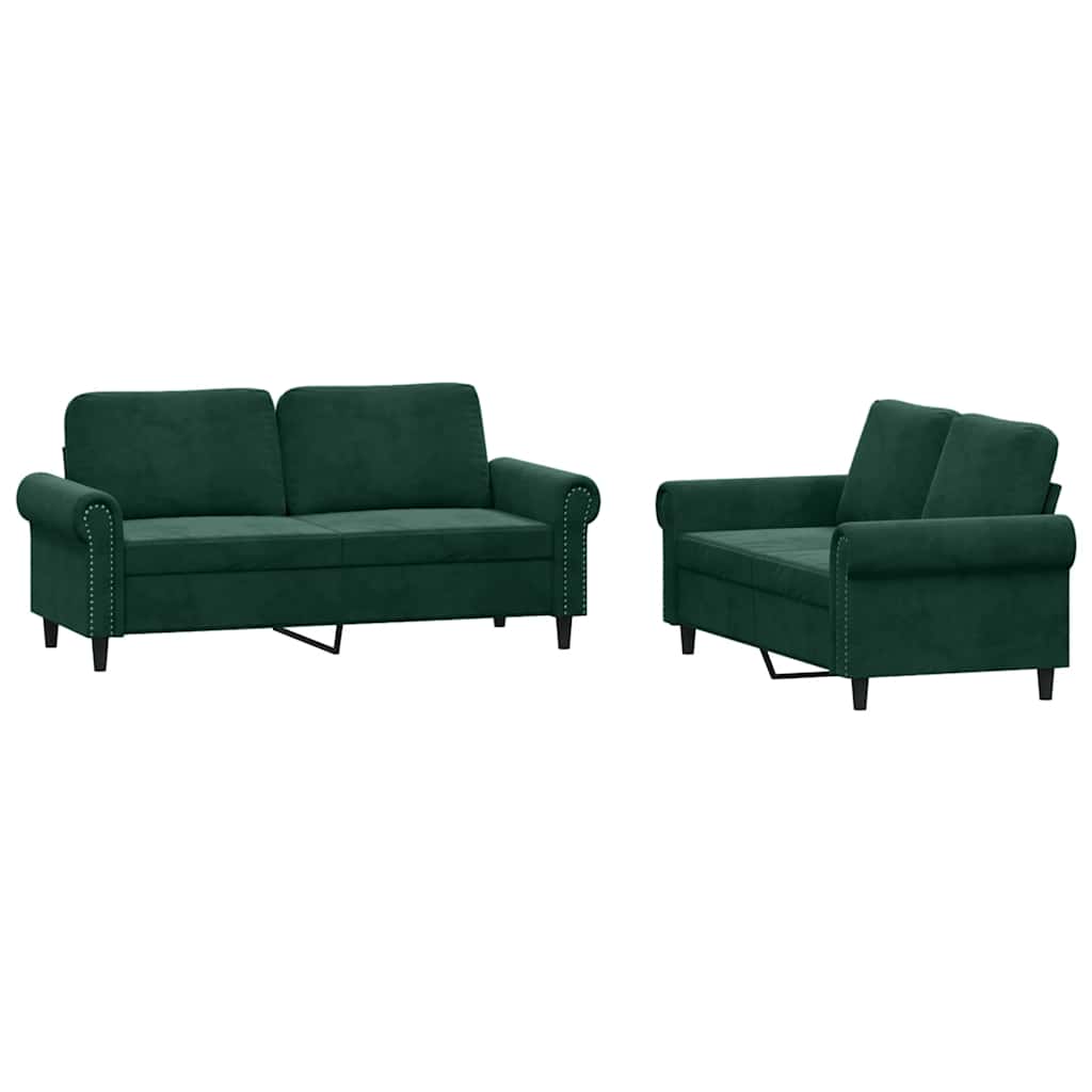 2-dijelni set sofa s jastucima tamnozeleni baršunasti