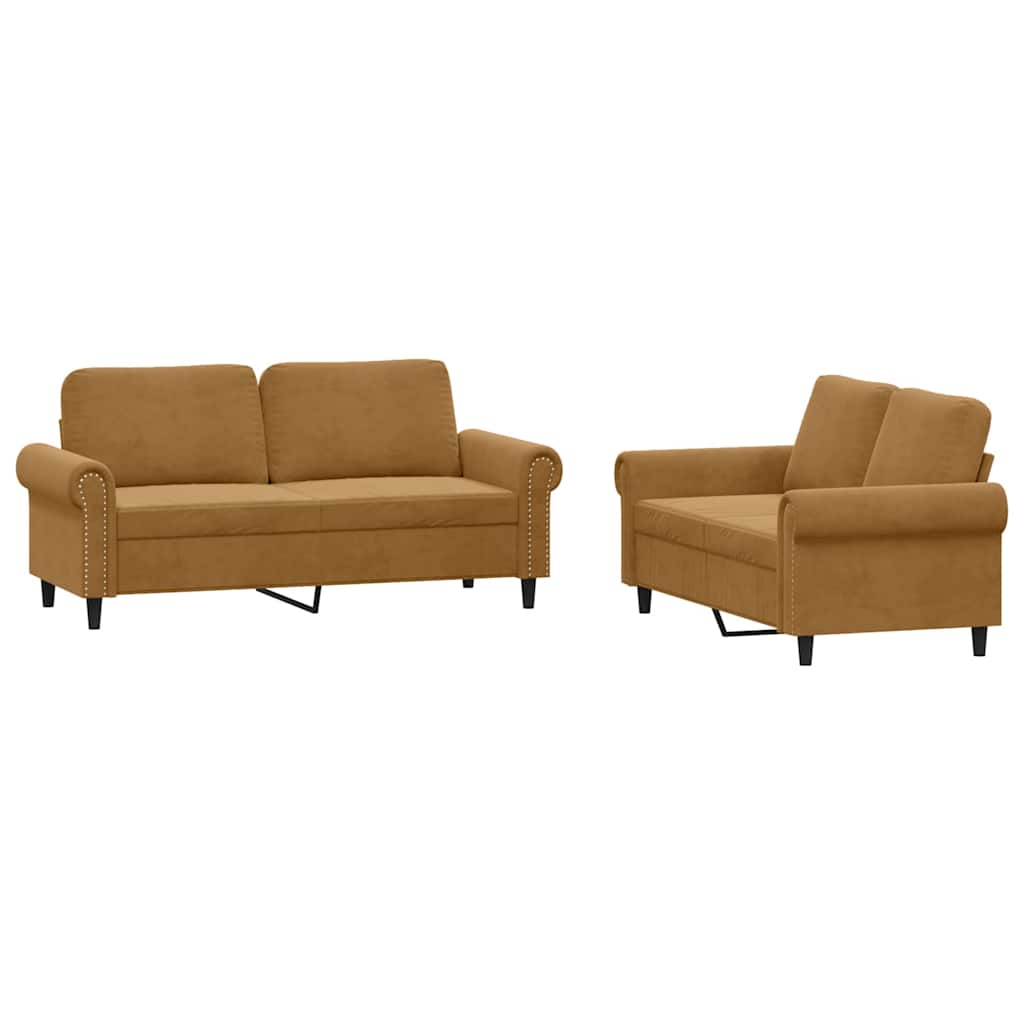 2-dijelni set sofa s jastucima smeđi baršunasti