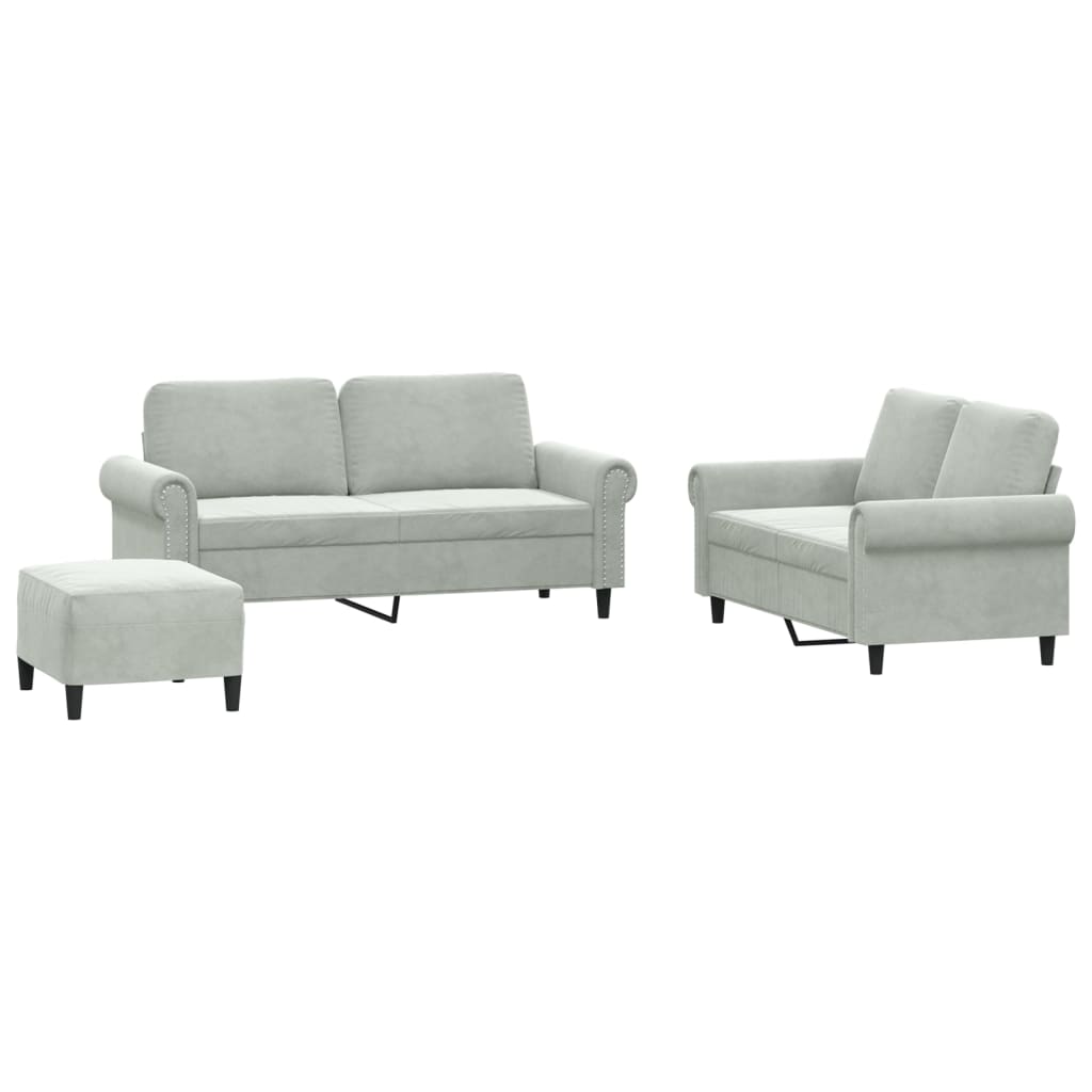 3-dijelni set sofa s jastucima svjetlosivi baršunasti