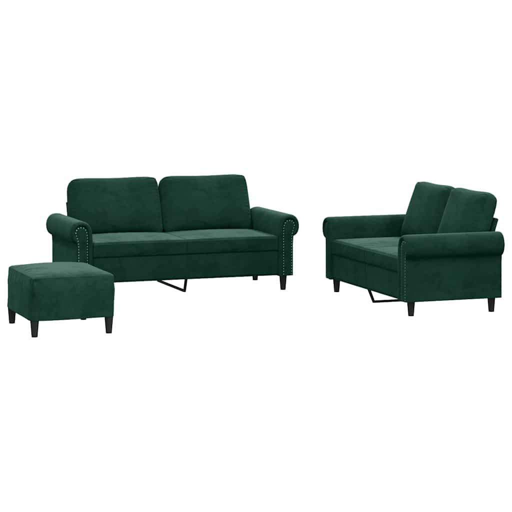 3-dijelni set sofa s jastucima tamnozeleni baršunasti