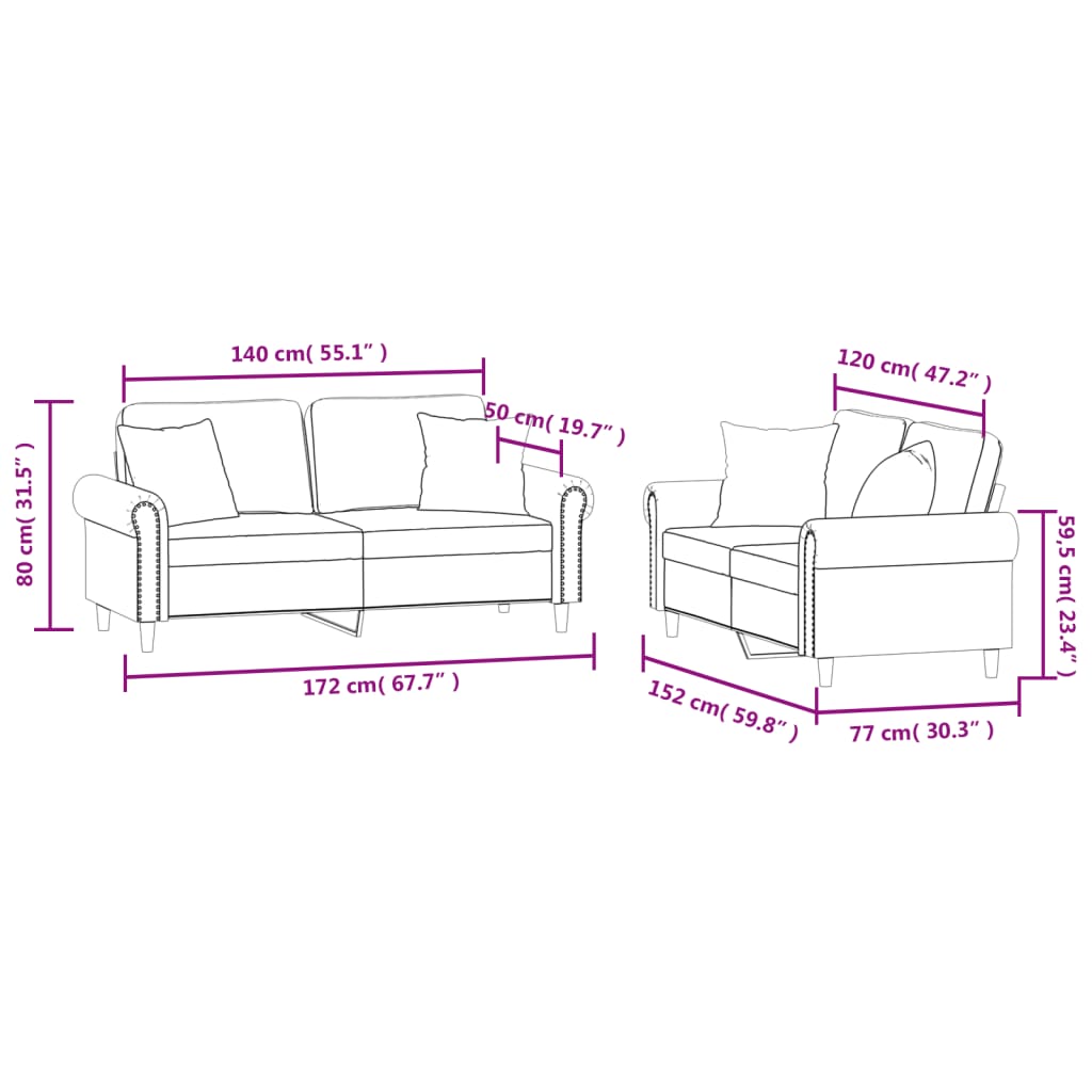2-dijelni set sofa s jastucima tamnosivi baršunasti