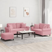 3-dijelni set sofa s jastucima ružičasti baršunasti