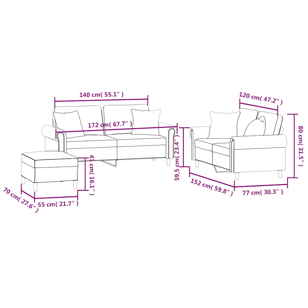 3-dijelni set sofa s jastucima žuti baršunasti