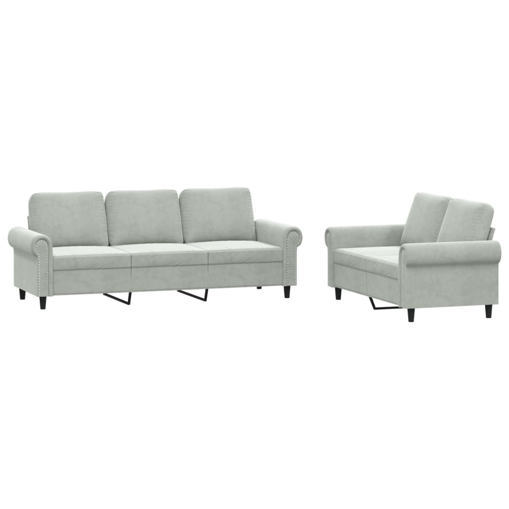 2-dijelni set sofa s jastucima svjetlosivi baršunasti