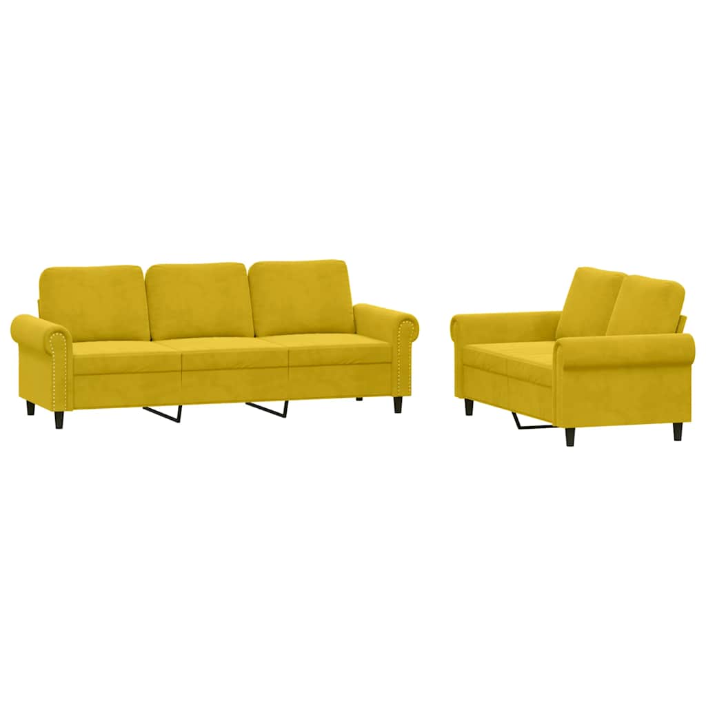 2-dijelni set sofa s jastucima žuti baršunasti