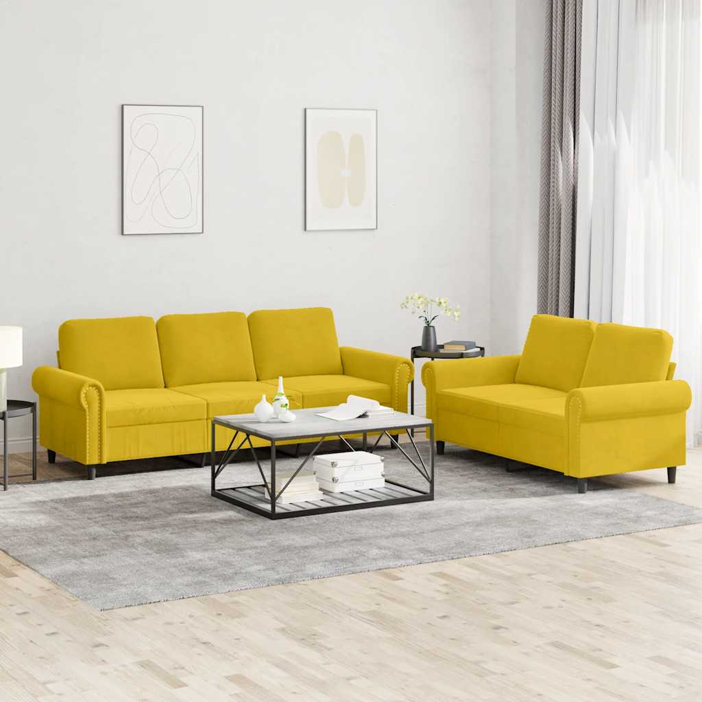 2-dijelni set sofa s jastucima žuti baršunasti