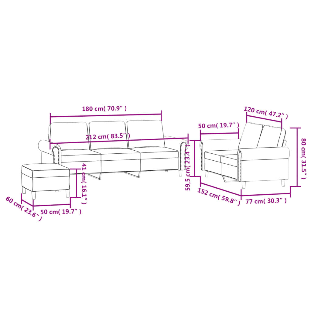 3-dijelni set sofa s jastucima svjetlosivi baršunasti