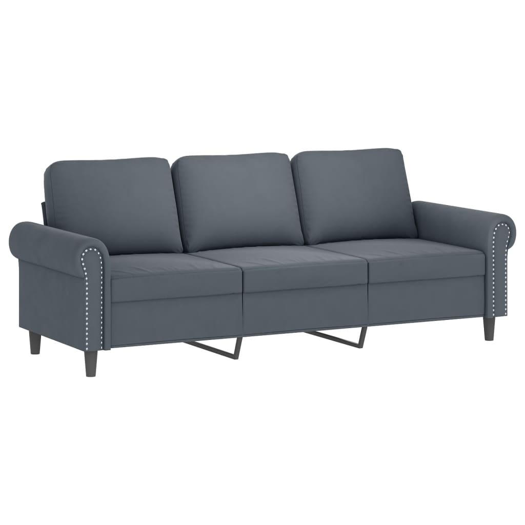 3-dijelni set sofa s jastucima tamnosivi baršunasti