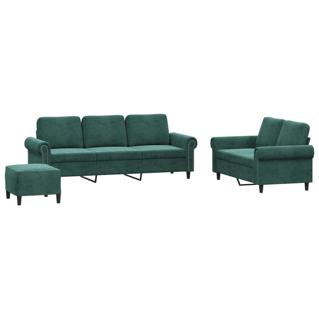 3-dijelni set sofa s jastucima tamnozeleni baršunasti