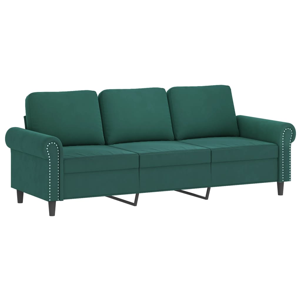 3-dijelni set sofa s jastucima tamnozeleni baršunasti