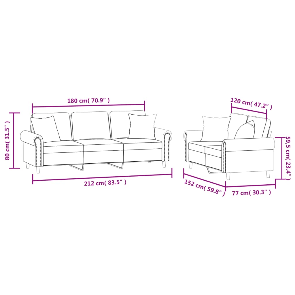 2-dijelni set sofa s jastucima tamnosivi baršunasti