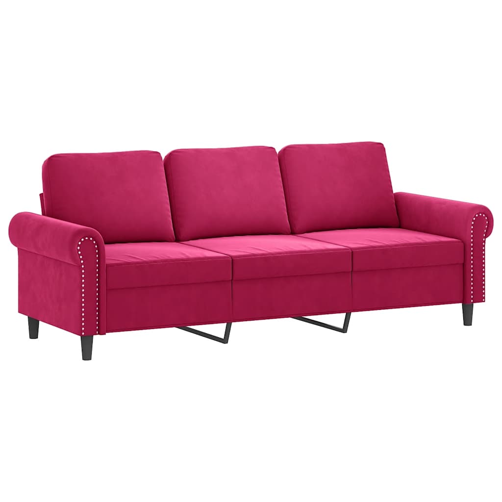 2-dijelni set sofa s jastucima crvena boja vina baršunasti