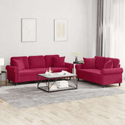 2-dijelni set sofa s jastucima crvena boja vina baršunasti