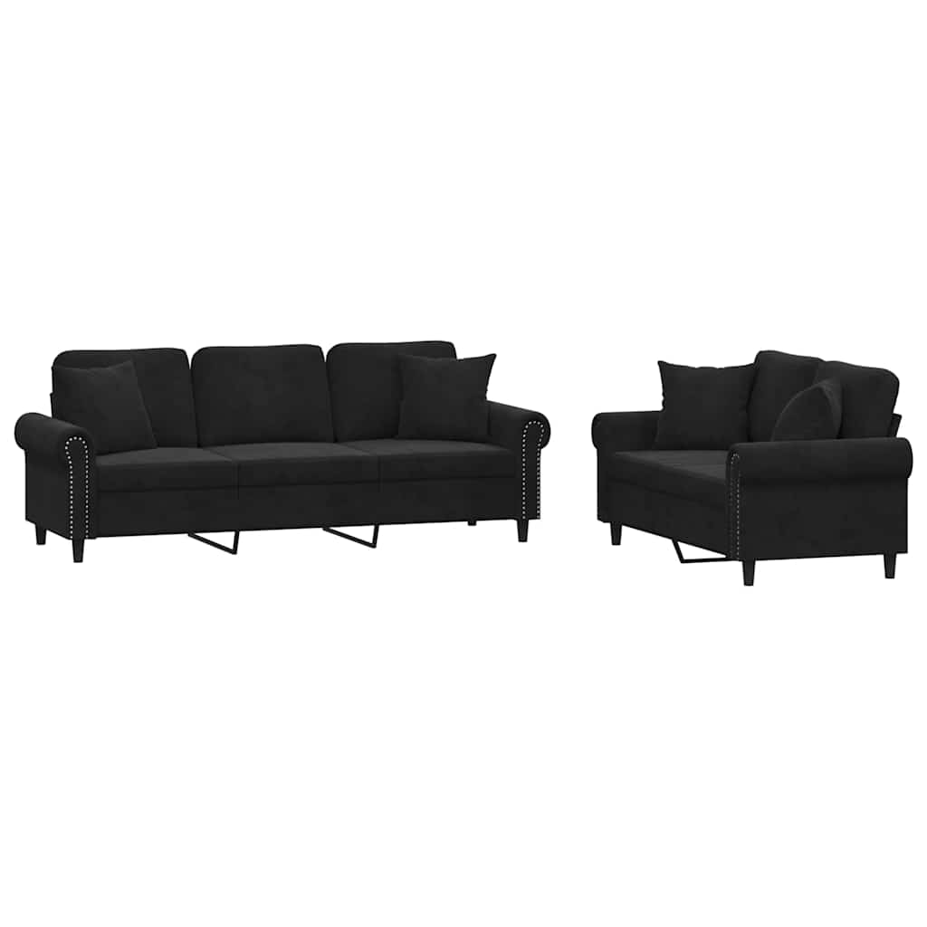2-dijelni set sofa s jastucima crni baršunasti