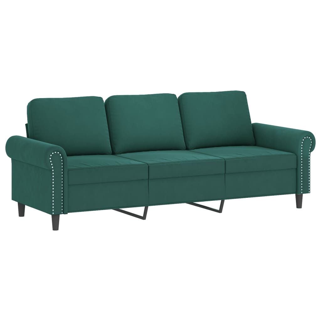 3-dijelni set sofa s jastucima tamnozeleni baršunasti