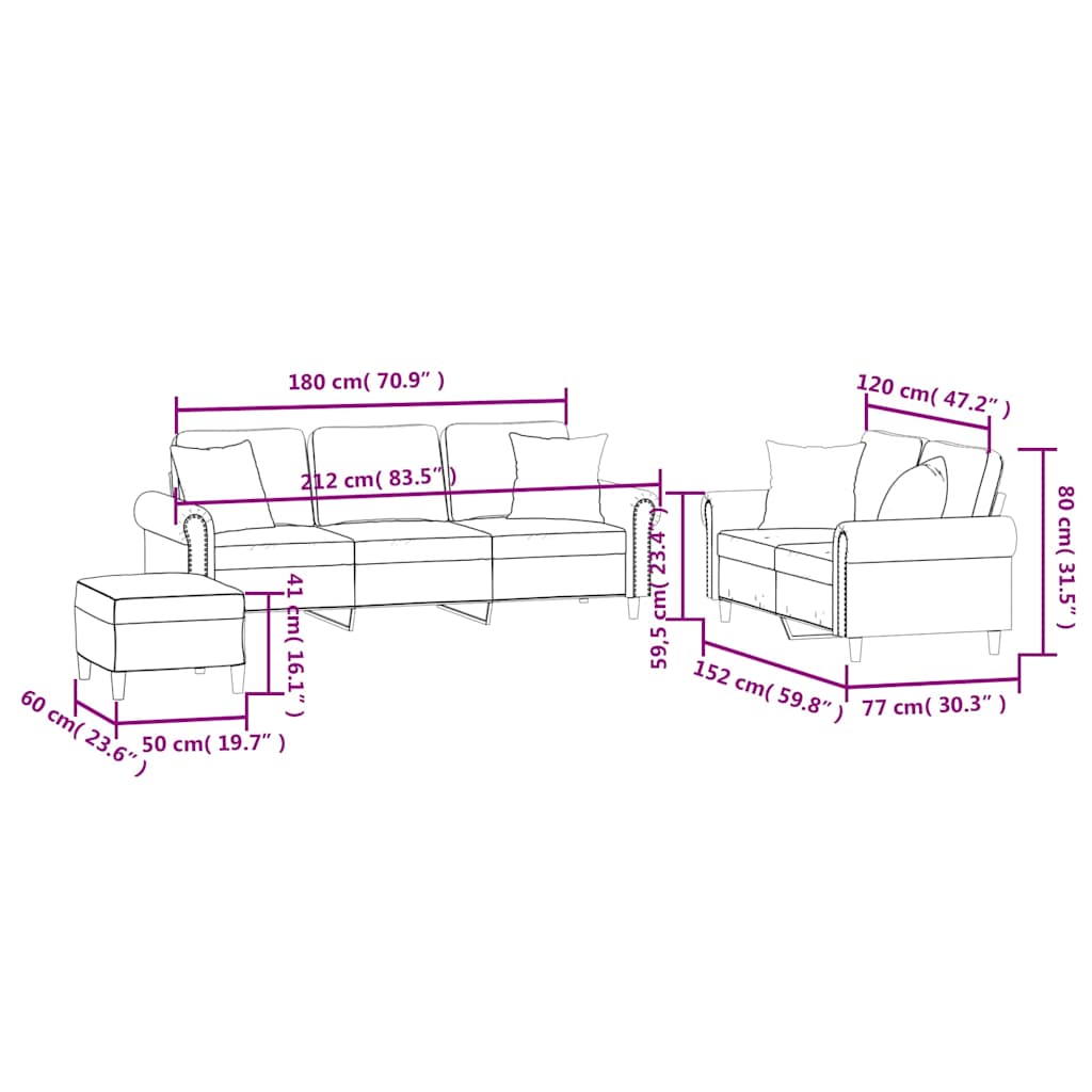 3-dijelni set sofa s jastucima crni baršunasti