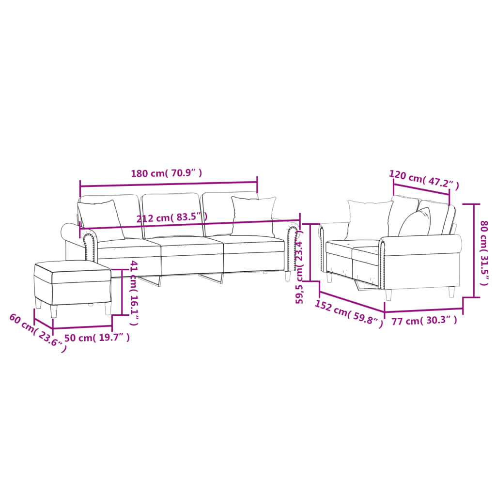 3-dijelni set sofa s jastucima plavi baršunasti